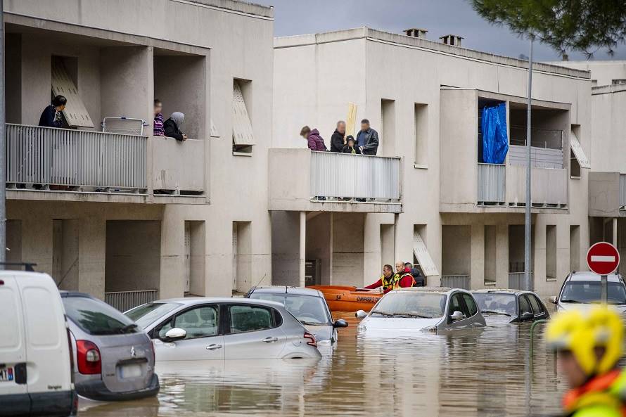 Le centre-ville de Trèbes (Aude) inondé en octobre 2018.