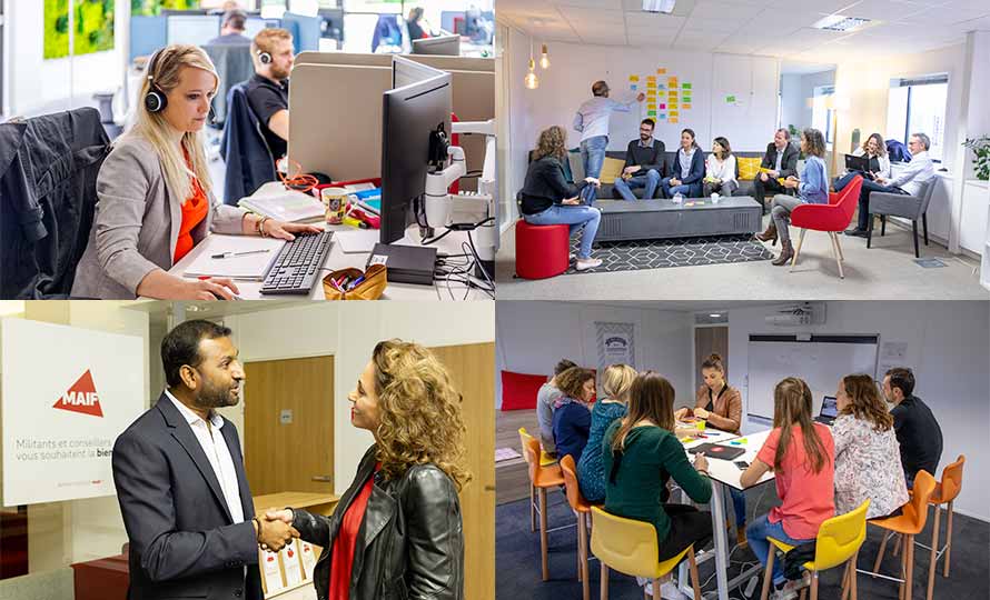 Mosaïque des locaux MAIF avec collaborateurs